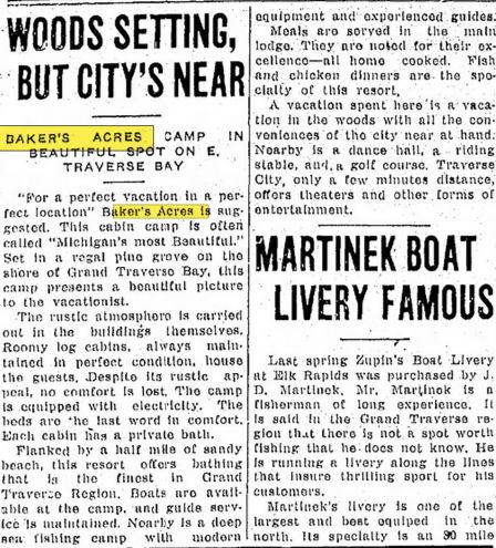 Bakers Acres Motel and Cottages (Waterfront Inn, Tamarack Lodge, Bakers Acres) - June 1938 Article For Original Bakers Acres (newer photo)
